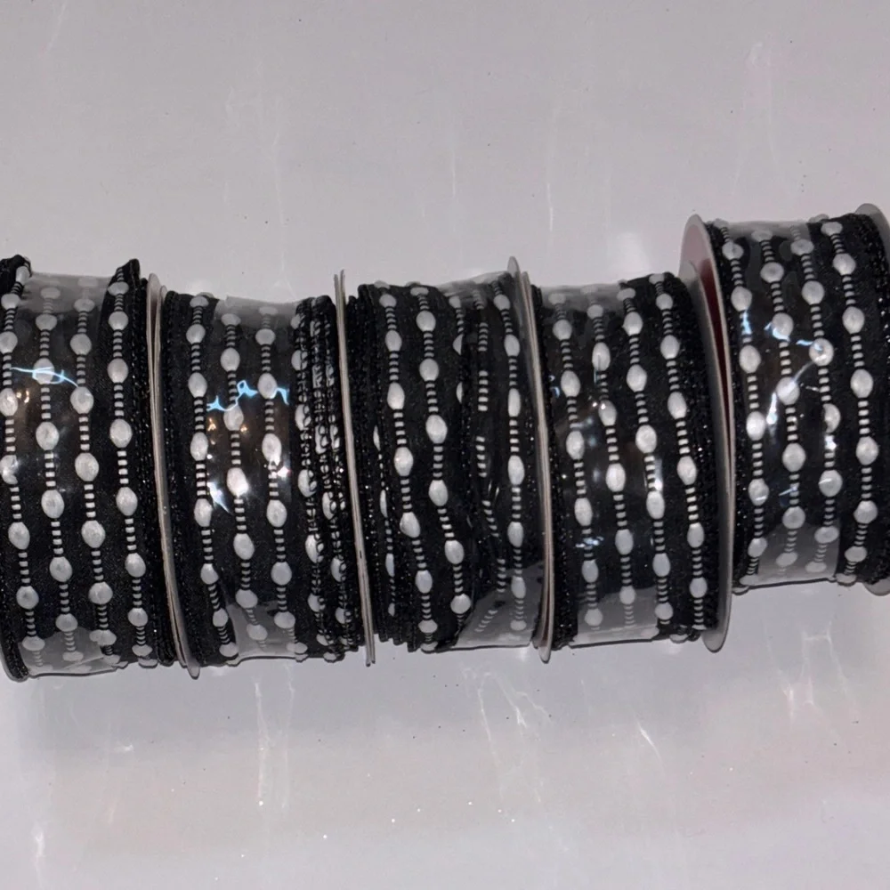 Black and White Snowball Weave Ribbon Black and White Dot Pattern Ribbon 25ft